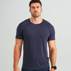 Navy Heather Mix | model: Hunter is wearing a size XL - Waist 36" Inseam 34"  Chest 47½"